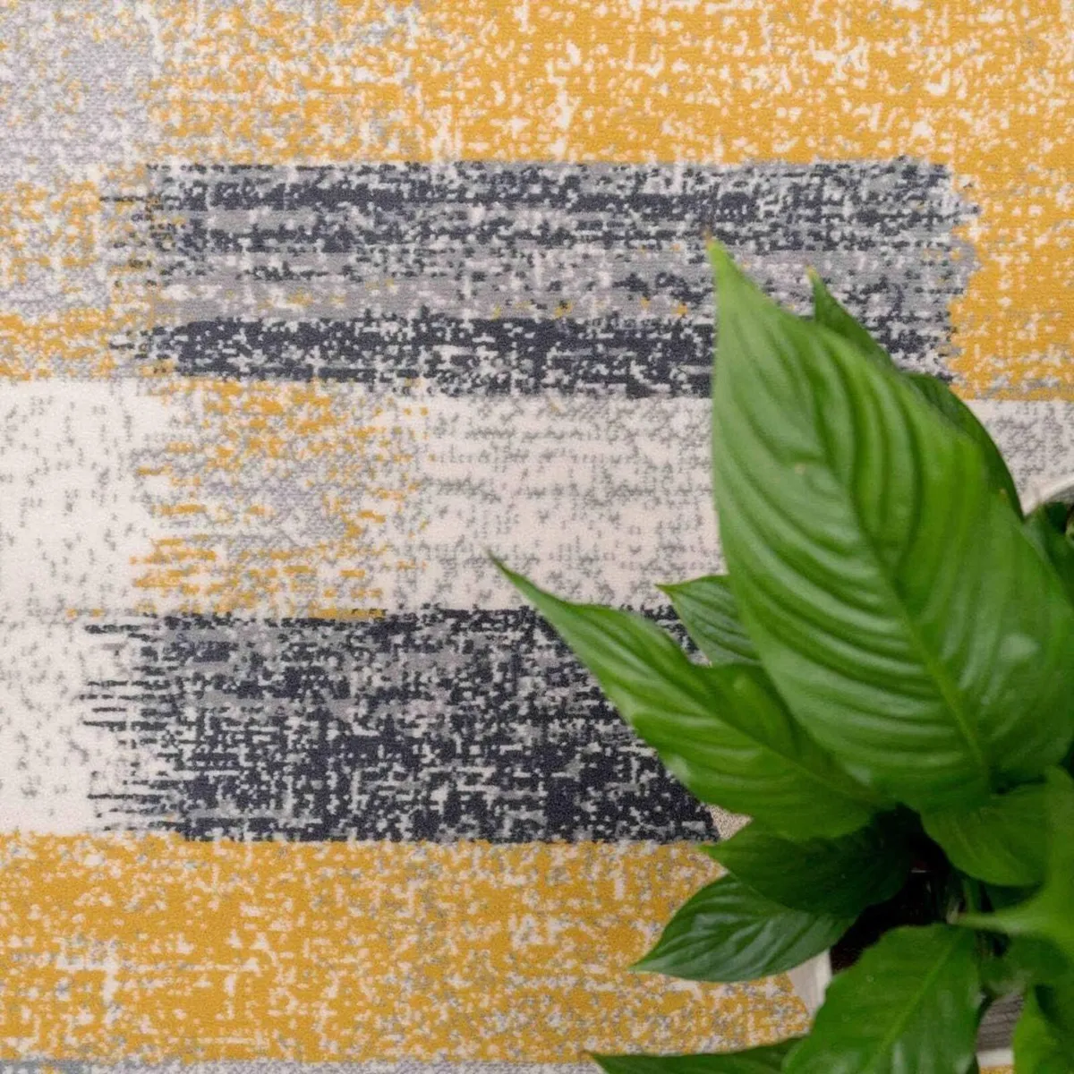 Ochre Grey Distressed Abstract Living Room Carpet - Image 4