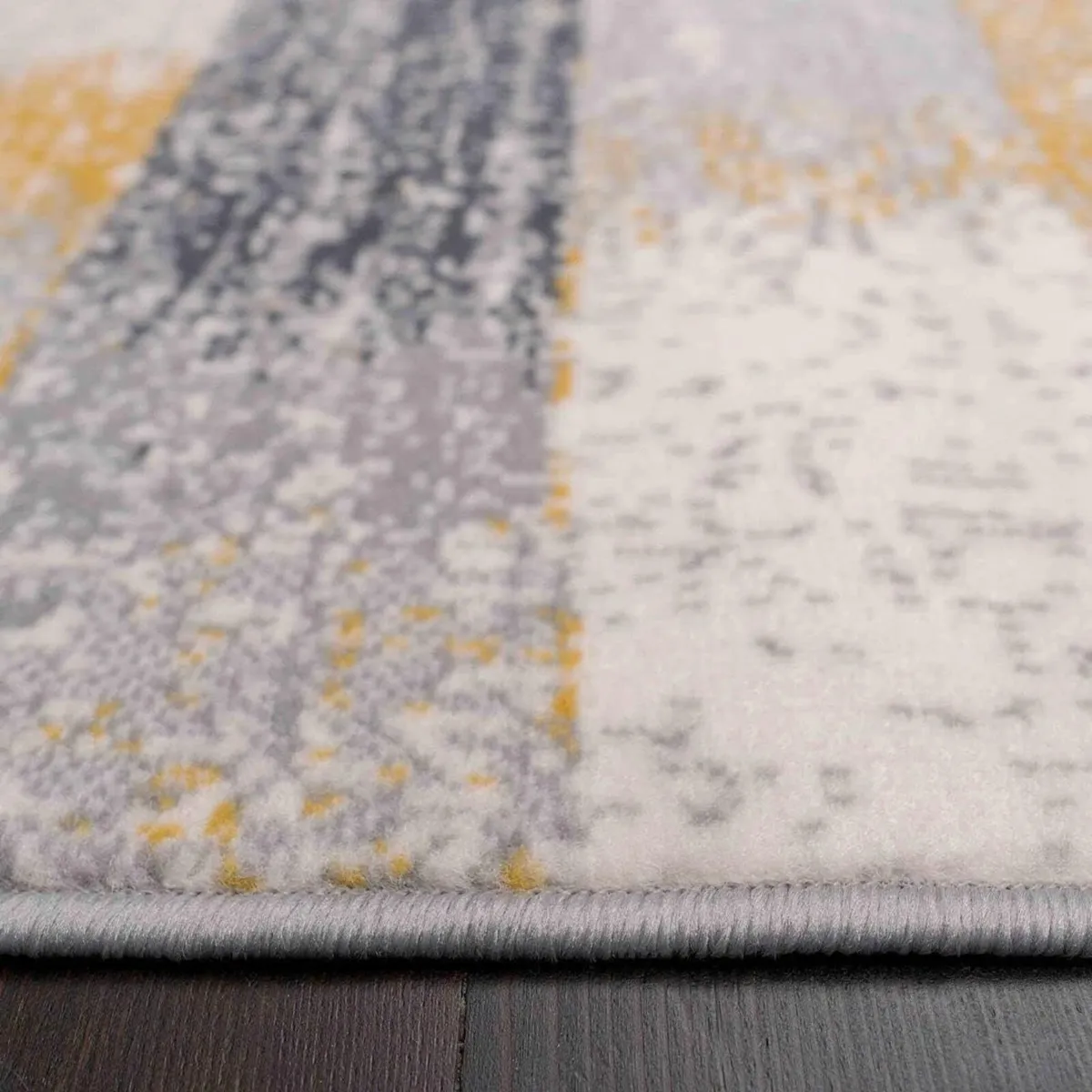 Ochre Grey Distressed Abstract Living Room Carpet - Image 3