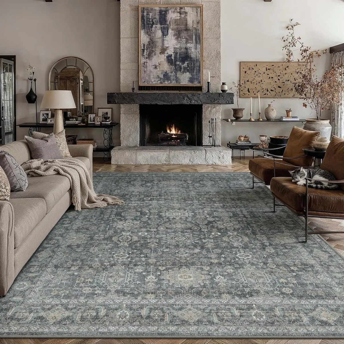 Vintage Living Room Rug 200 x 300 cm Black - Image 1