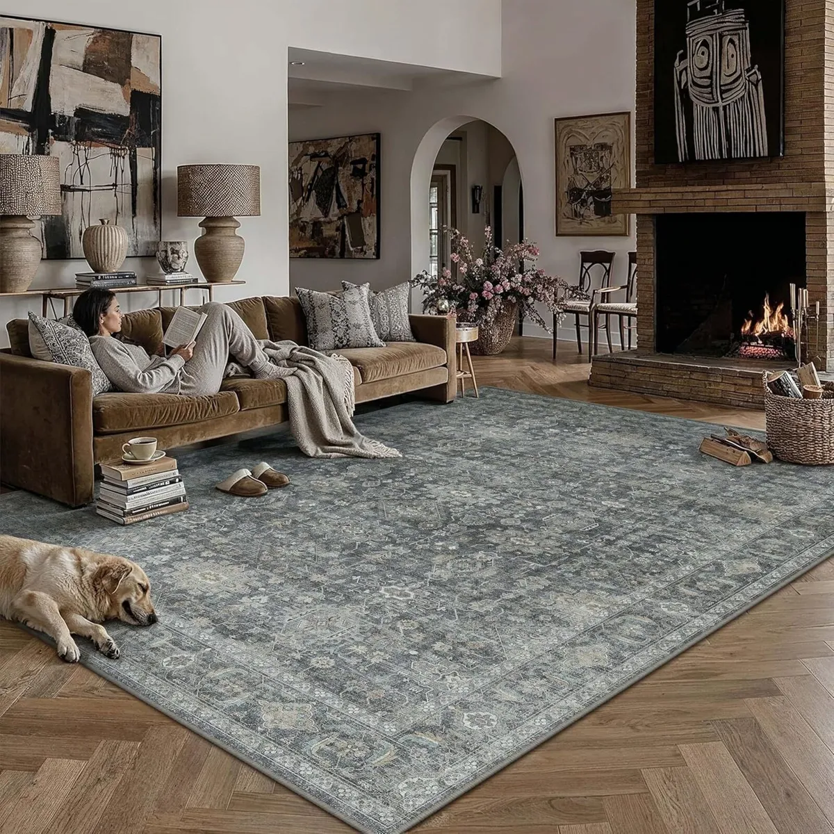 Vintage Living Room Rug 200 x 300 cm Black - Image 3