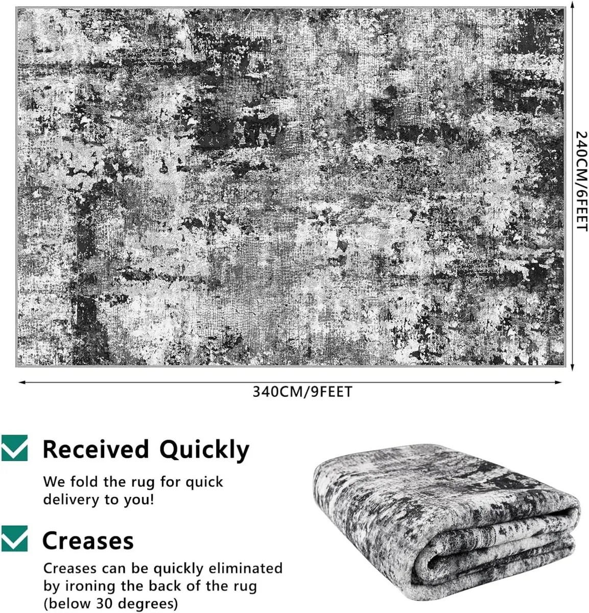 Black Abstract Area Rug 240x340cm Modern Short - Image 2