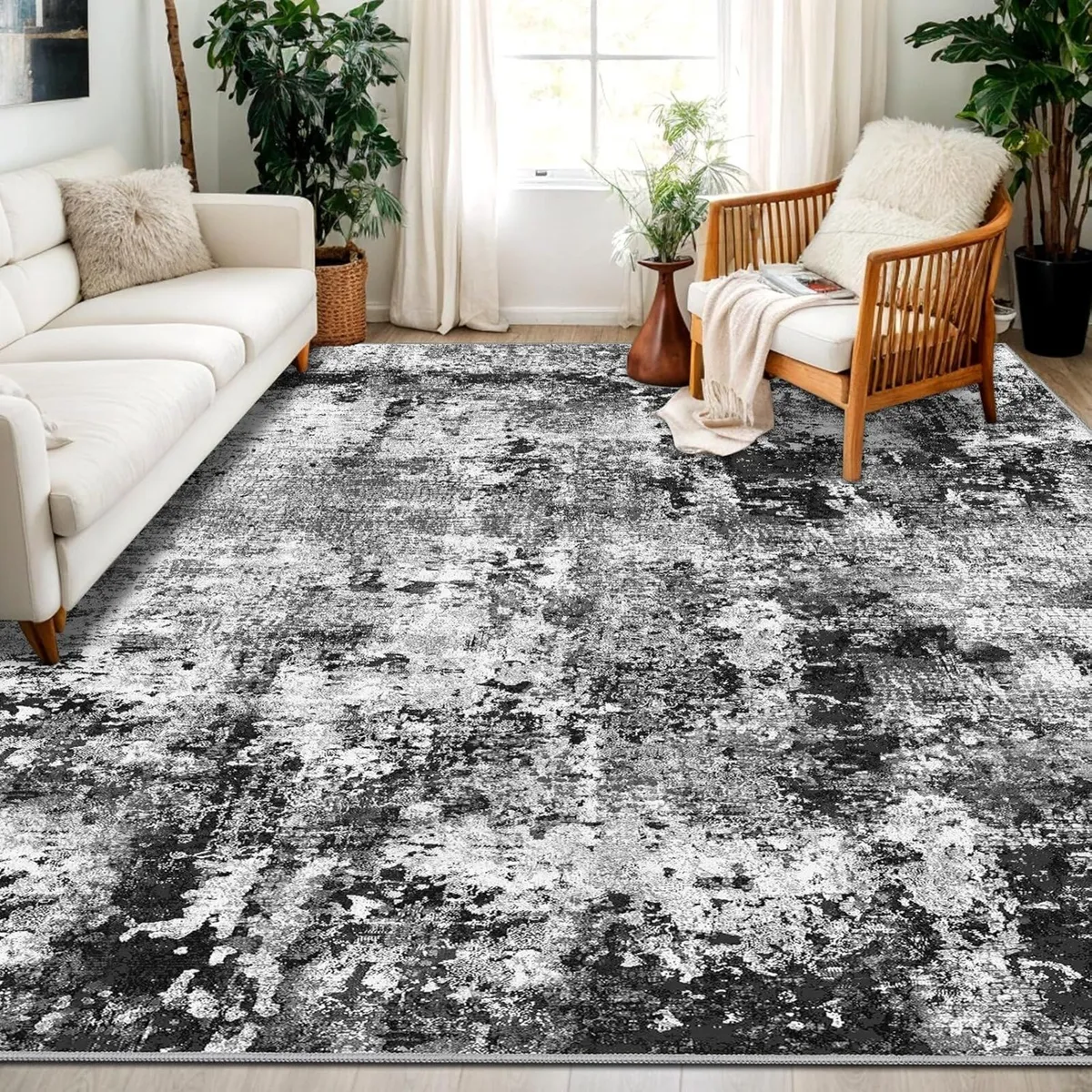 Black Abstract Area Rug 240x340cm Modern Short - Image 1