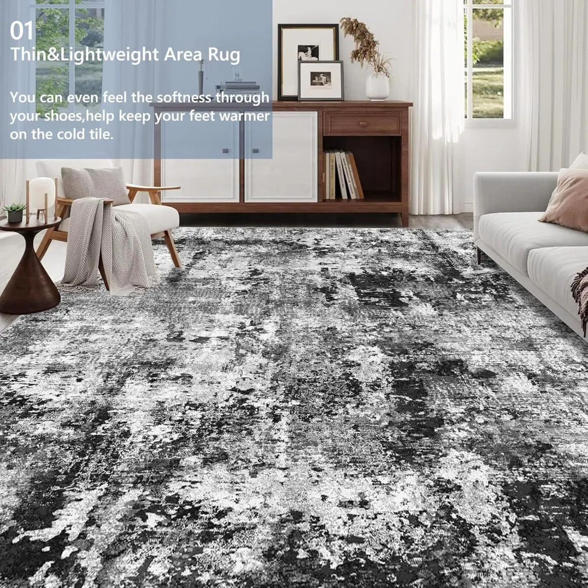 Black Abstract Area Rug 240x340cm Modern Short - Image 3