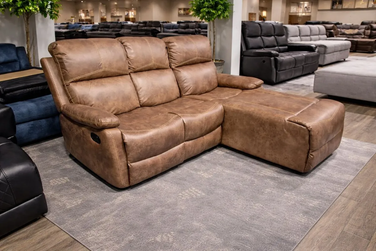 New Athens Brown Fabric Recliner Corner Sofa