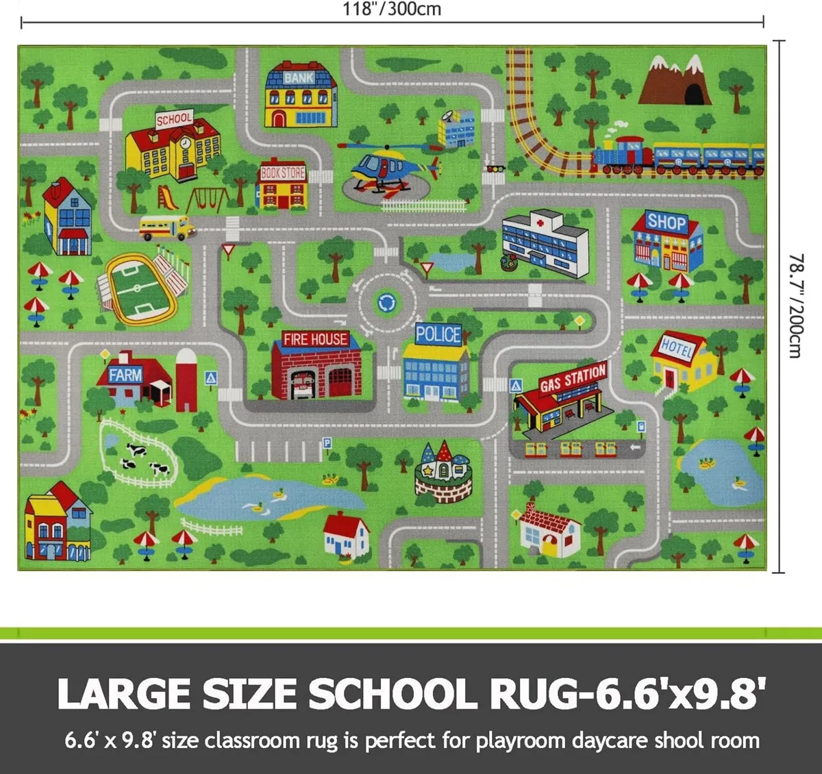 Kids Play Rug Town City Road Car Mat 200x300cm - Image 2