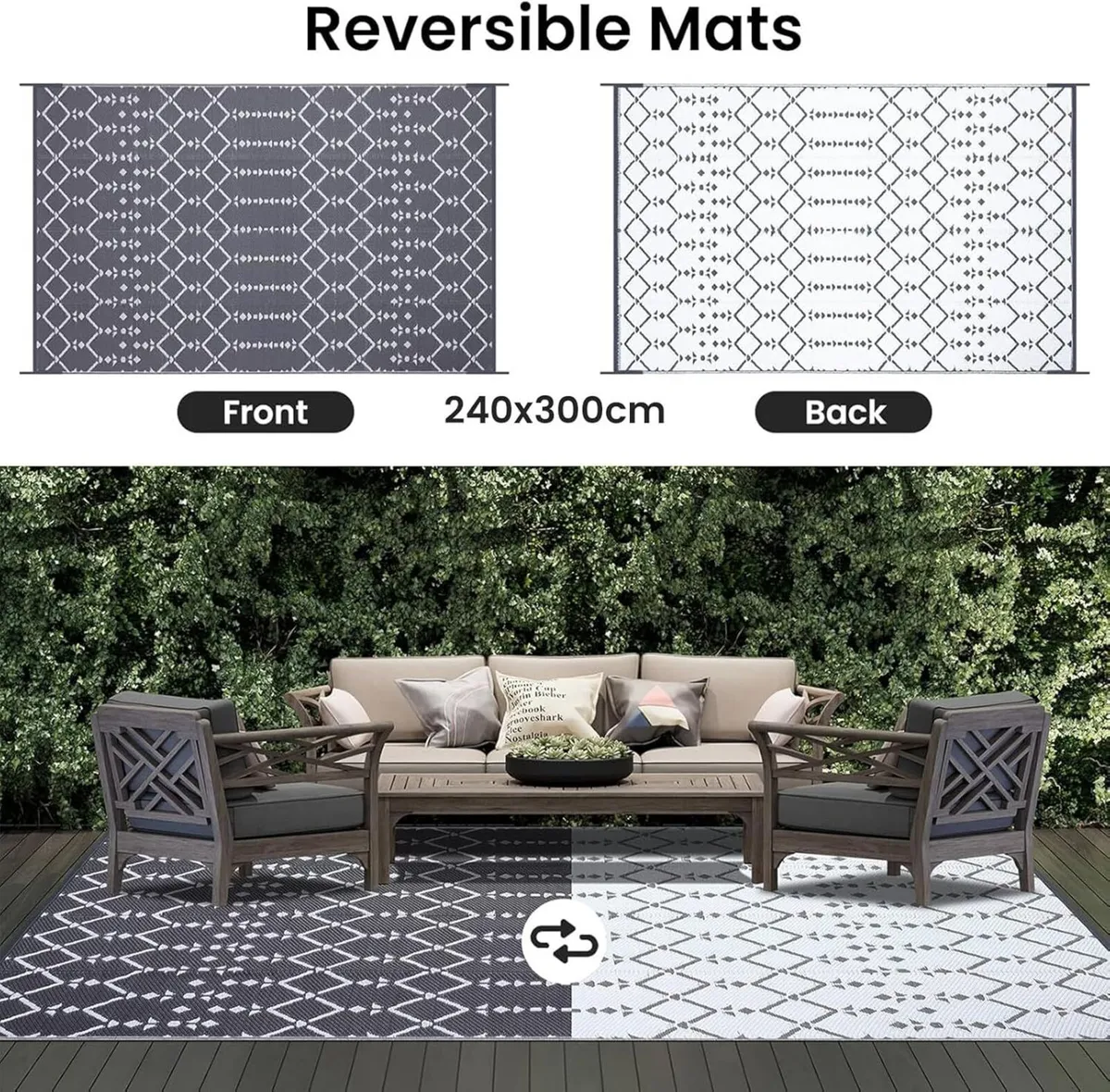 Outdoor Rug 240x300cm Waterproof Reversible - Image 3