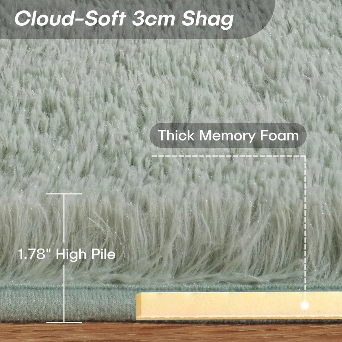 240x300cm Light Green Shaggy Rug – Soft Fluffy - Image 2