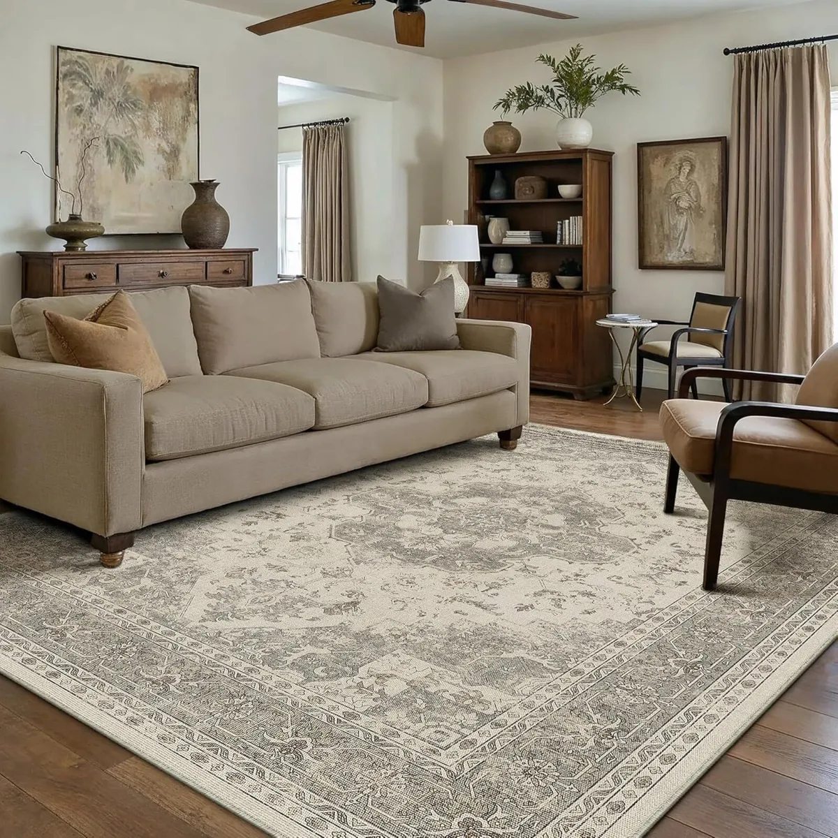 Vintage Beige Grey Rugs Living Room Area Rug - Image 1