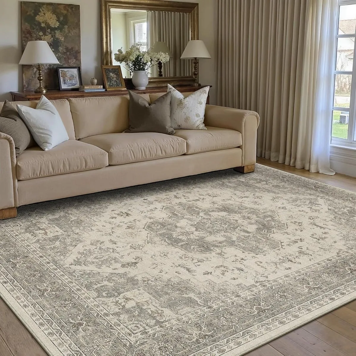 Vintage Beige Grey Rugs Living Room Area Rug - Image 4