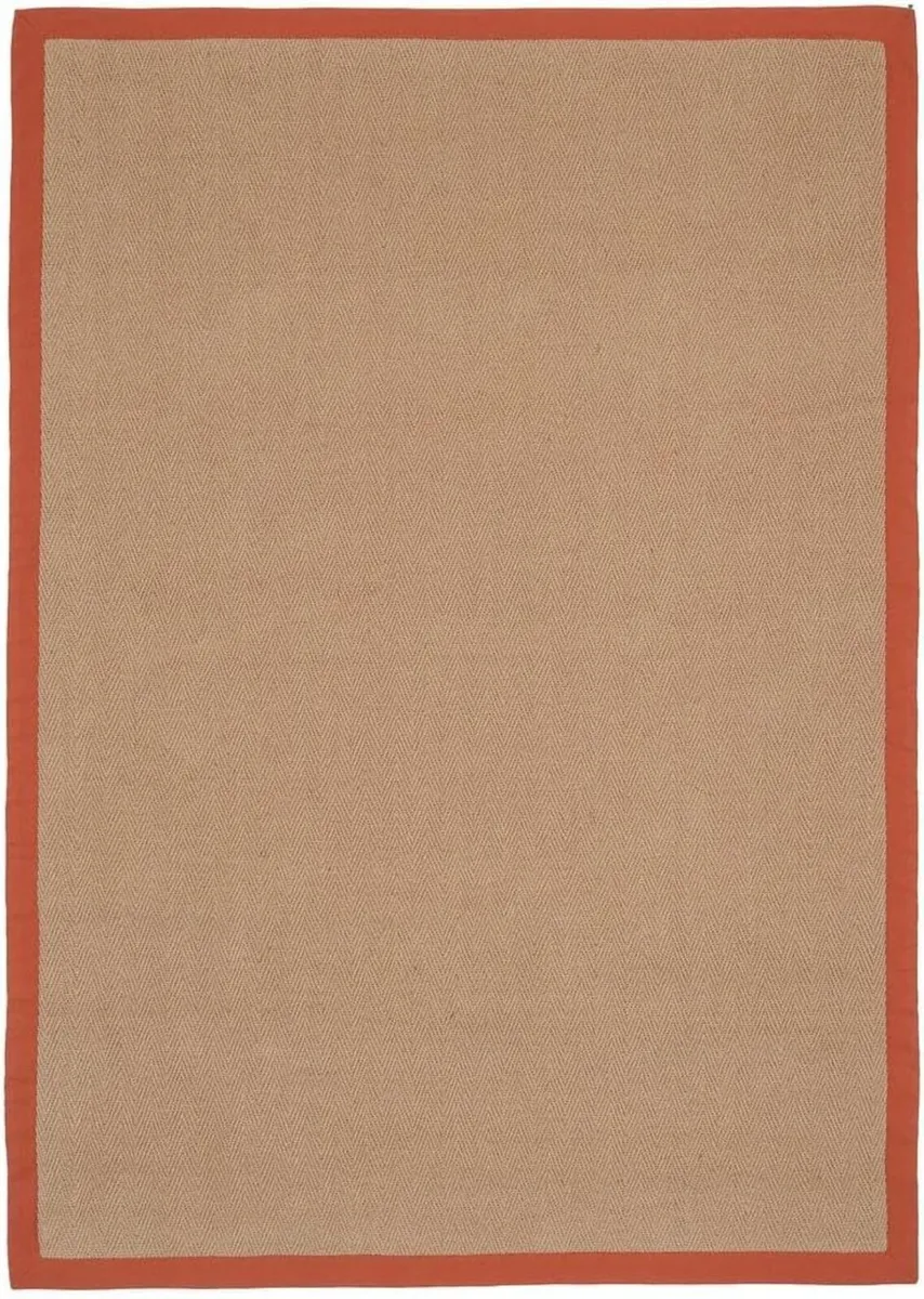 Natural Herringbone Orange Red Cotton Border Jute - Image 2