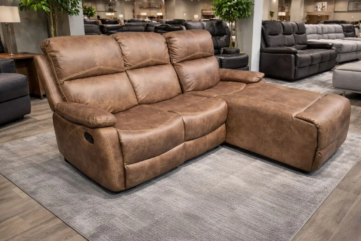New Athens Brown Fabric Recliner Corner Sofa