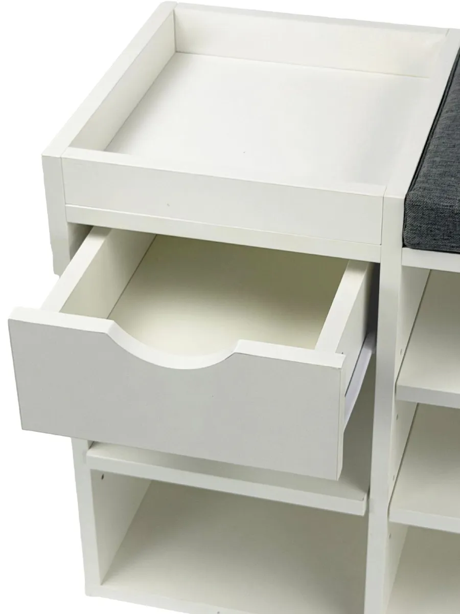 Shoe Storage Bench with Cushion & Drawer - Image 4
