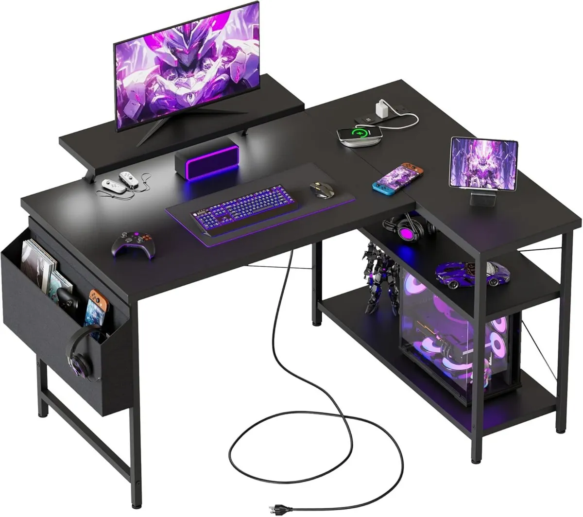 L-shaped desk 100x70cm gaming table with 2 - Image 1