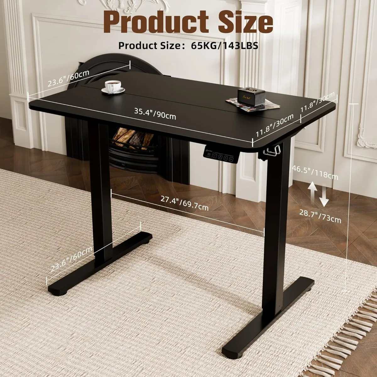 Electric Standing Desk 90x60cm Height Adjustable - Image 3