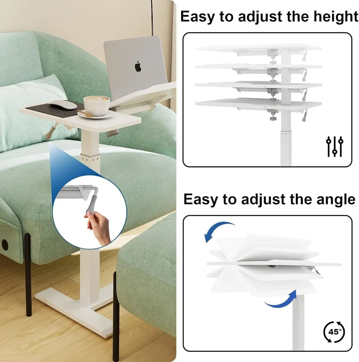 67.5x40cm Hospital Bed Table with Wheels Adjustabl - Image 3