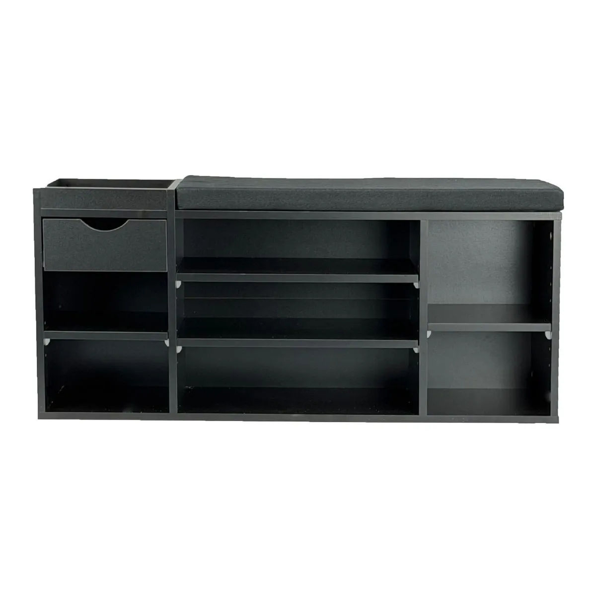 Black Shoe Storage Bench with Cushion & Drawer - Image 3
