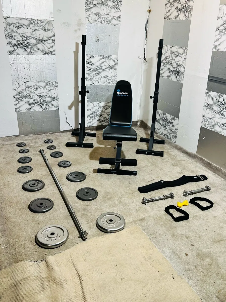 ADJUSTABLE RACK BENCH MATEL WEIGHT BAR DUMBBELLS - Image 2