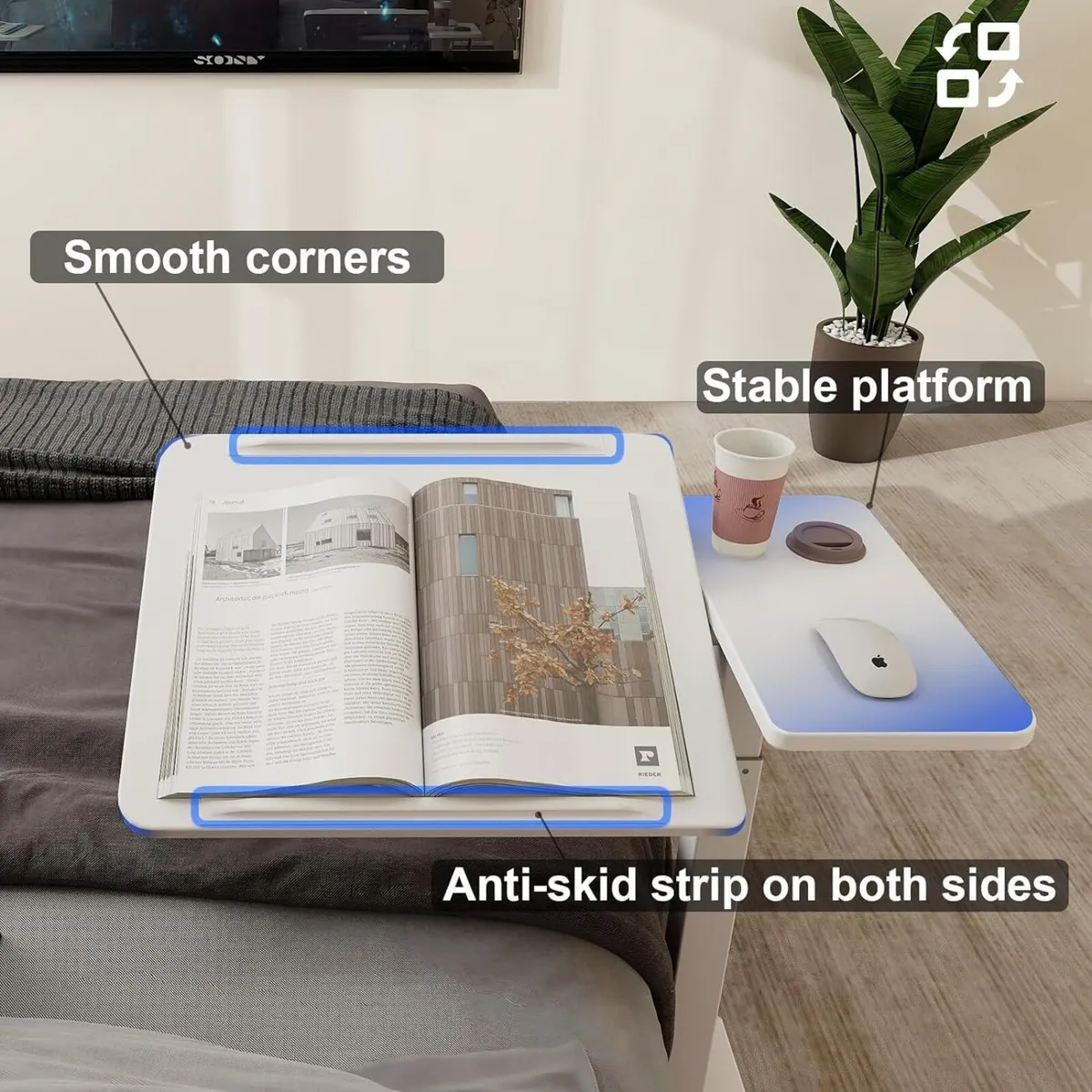 67.5x40cm Hospital Bed Table with Wheels Adjustabl - Image 4