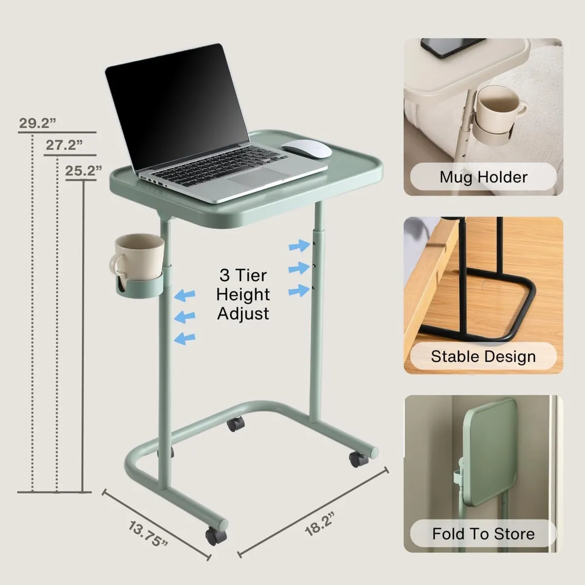 Metal TV Tray with Wheels/Casters Side End Table - Image 2
