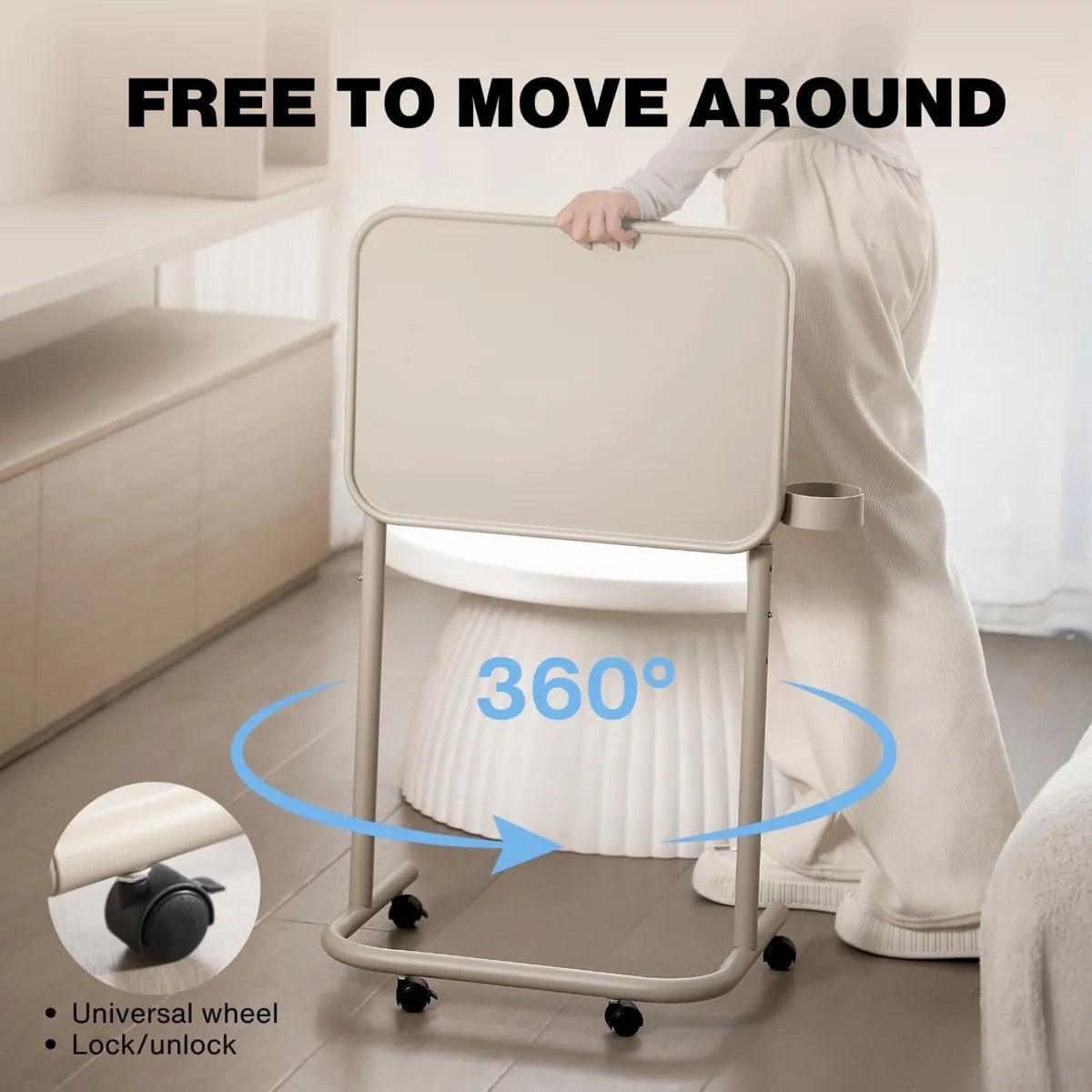 Metal TV Tray with Wheels/Casters Side End Table - Image 4