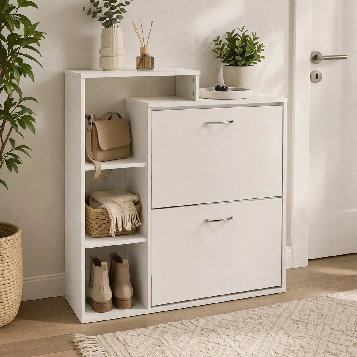 White Shoe Storage Cabinet with Shelves - Image 1