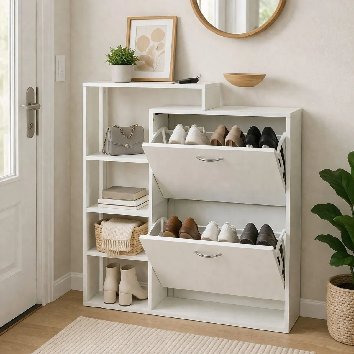 White Shoe Storage Cabinet with Shelves - Image 2