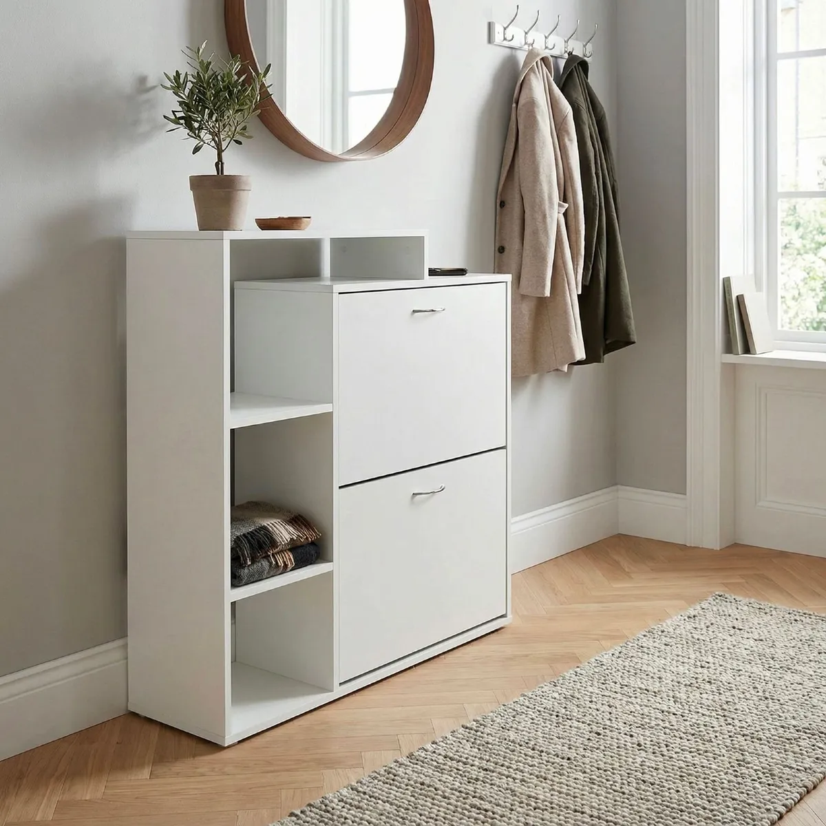 White Shoe Storage Cabinet with Shelves - Image 3