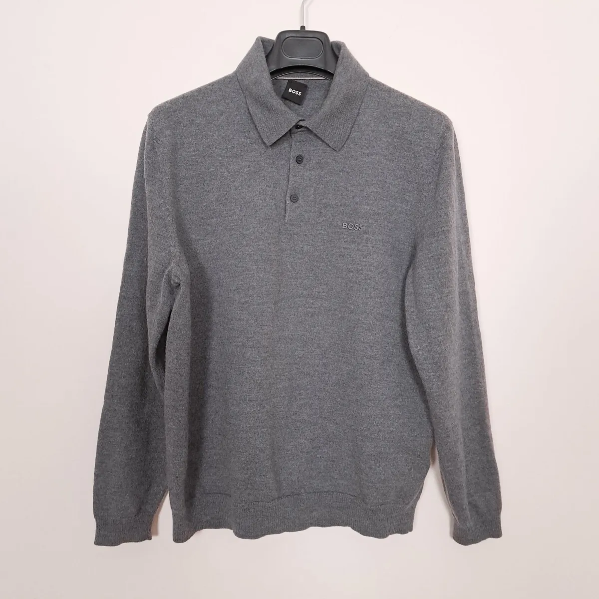 Hugo Boss Grey Long Sleeve Knit Polo Sweater XL - Image 1