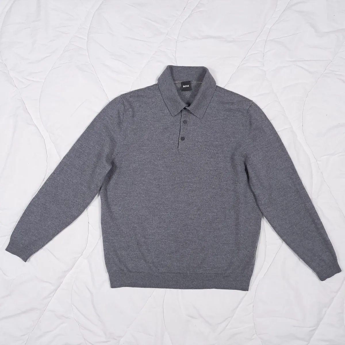 Hugo Boss Grey Long Sleeve Knit Polo Sweater XL - Image 3