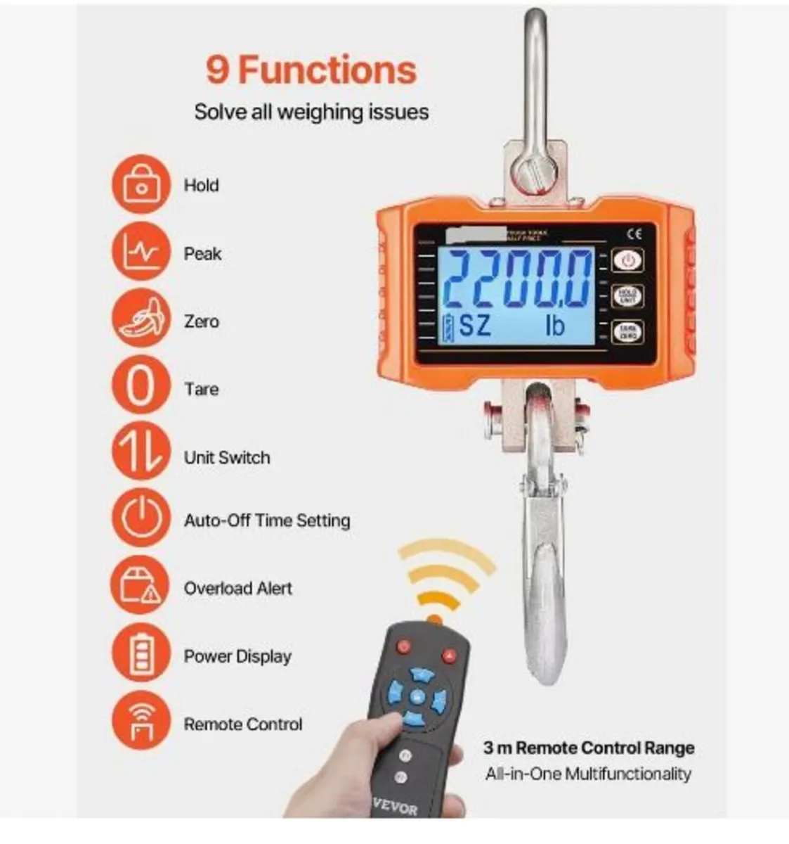 Digital Crane Scale, 2200 lbs/1000 kg - Image 2