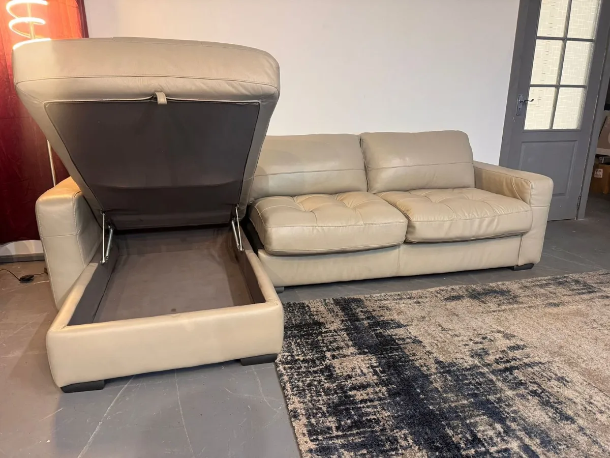 Light Grey Real Leather Corner Sofa with Storage - Image 3