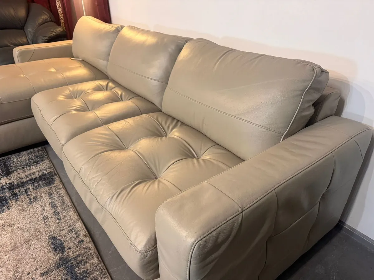 Light Grey Real Leather Corner Sofa with Storage - Image 4