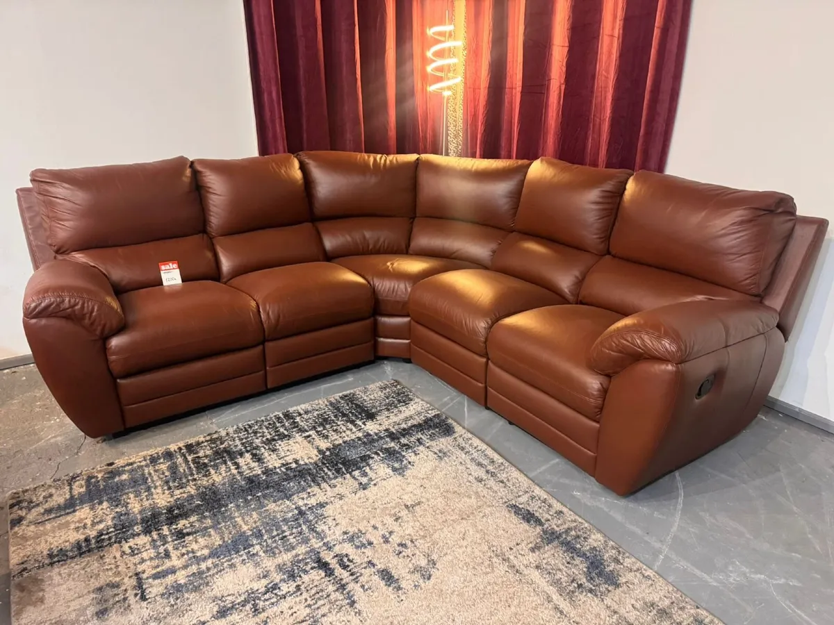 Real Leather Corner Sofa - 2 Recliners - Image 1
