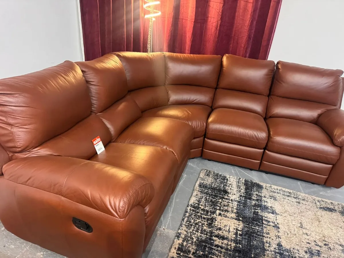 Real Leather Corner Sofa - 2 Recliners - Image 2