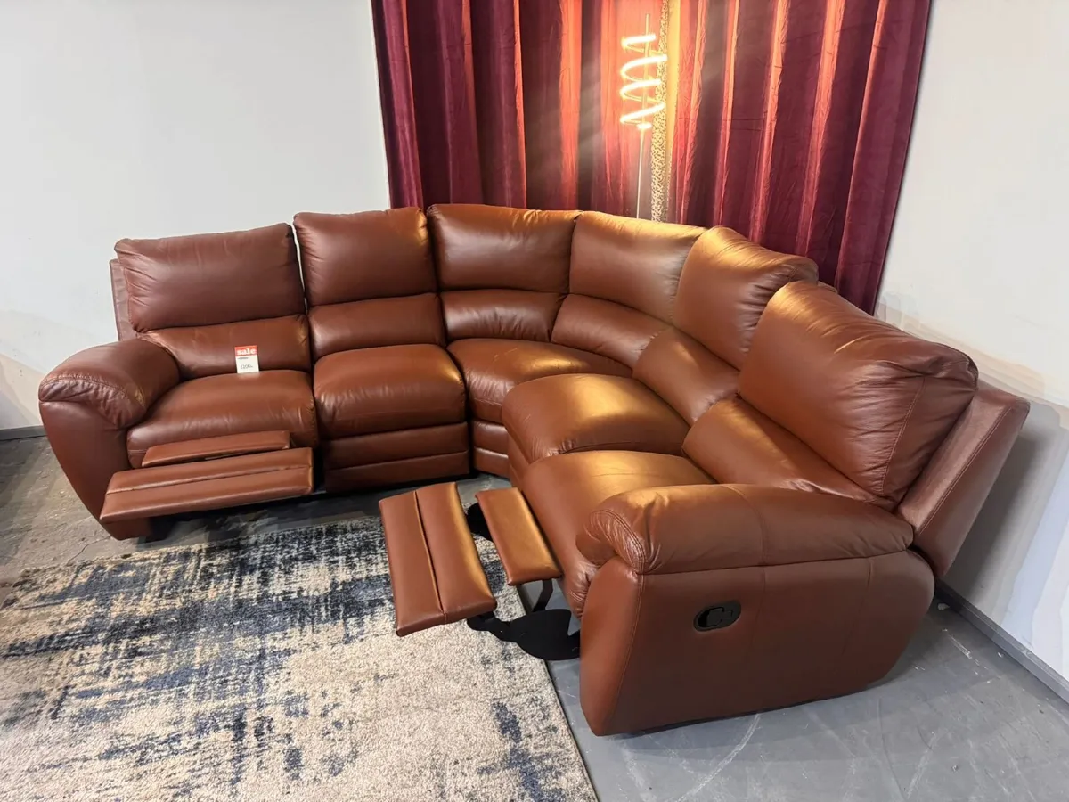 Real Leather Corner Sofa - 2 Recliners - Image 3