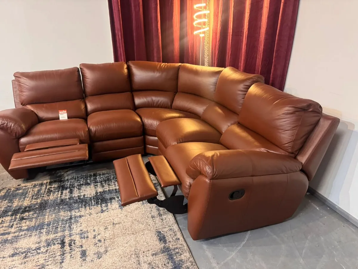Real Leather Corner Sofa - 2 Recliners - Image 4