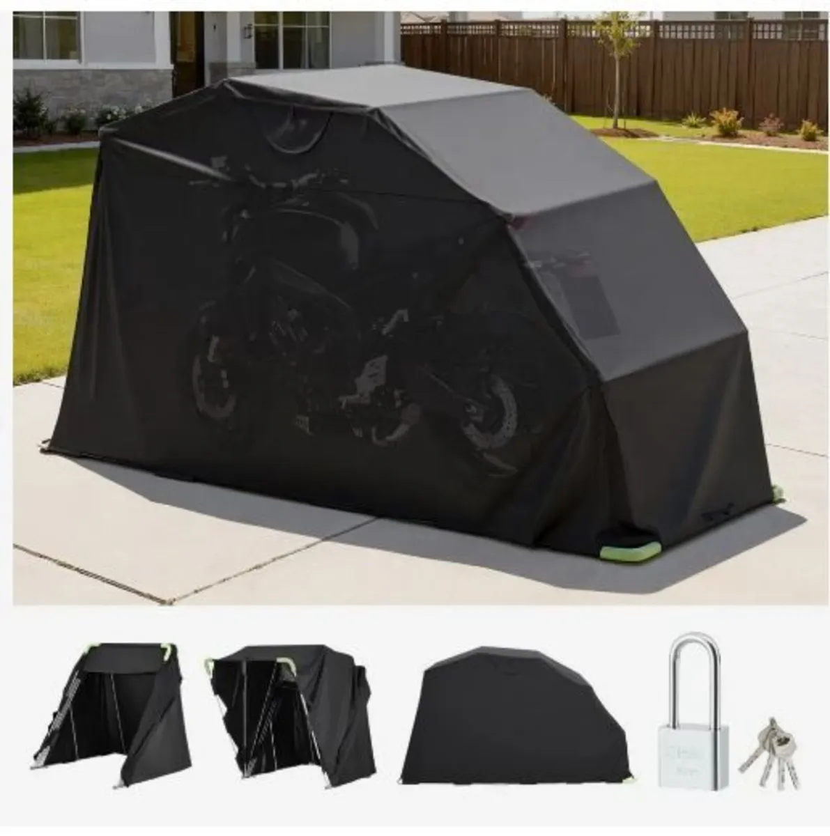 Motorcycle Storage Shelter with Security Lock, - Image 1