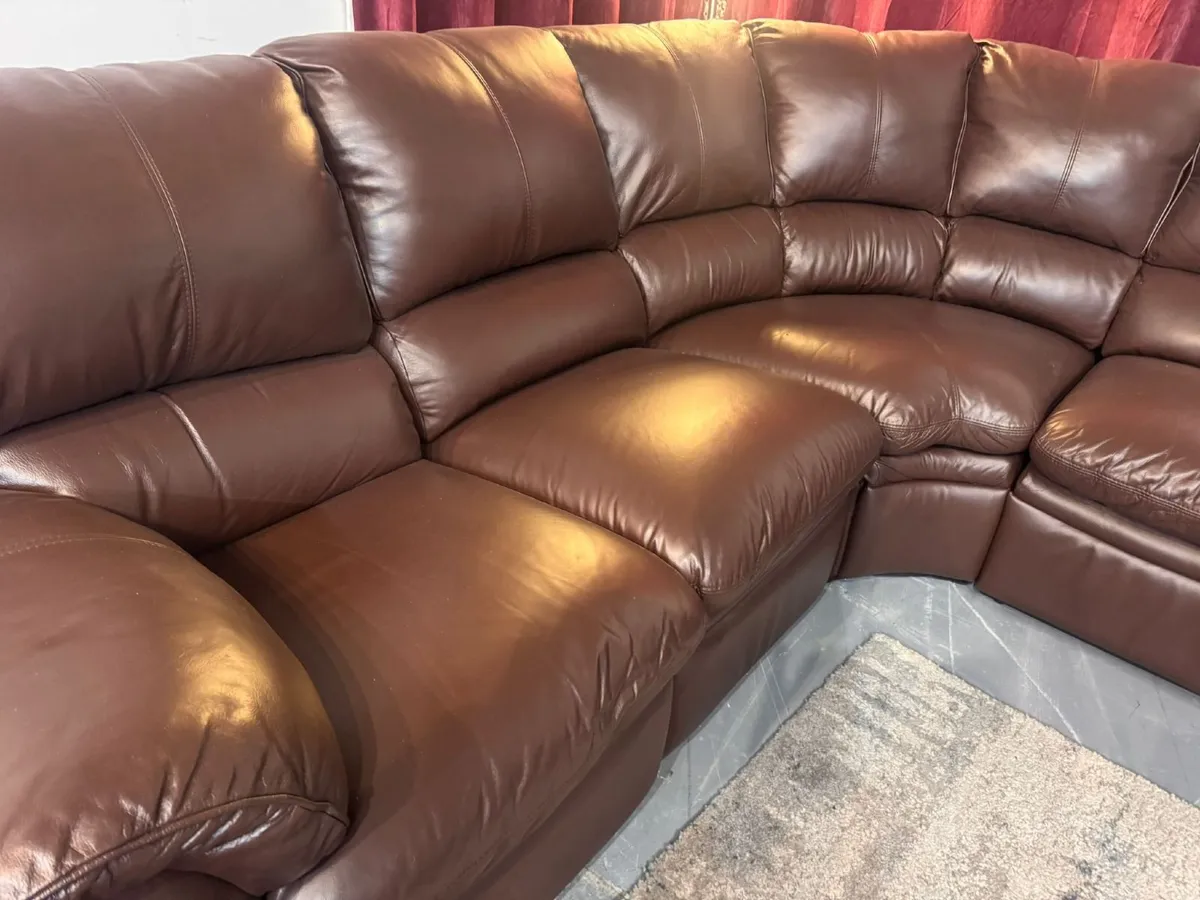 Luxurious Deep Brown Real Leather Corner Sofa - Image 3