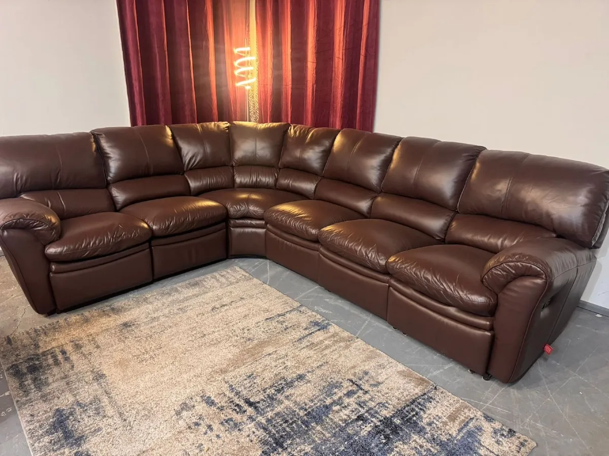 Luxurious Deep Brown Real Leather Corner Sofa - Image 1