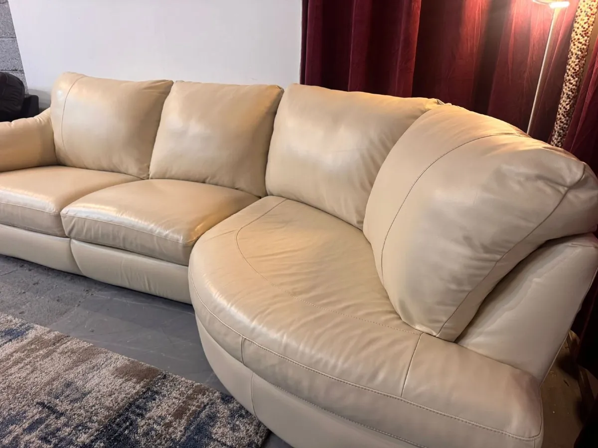 Real Leather Cream Corner Sofa – Fully Refurbished - Image 2