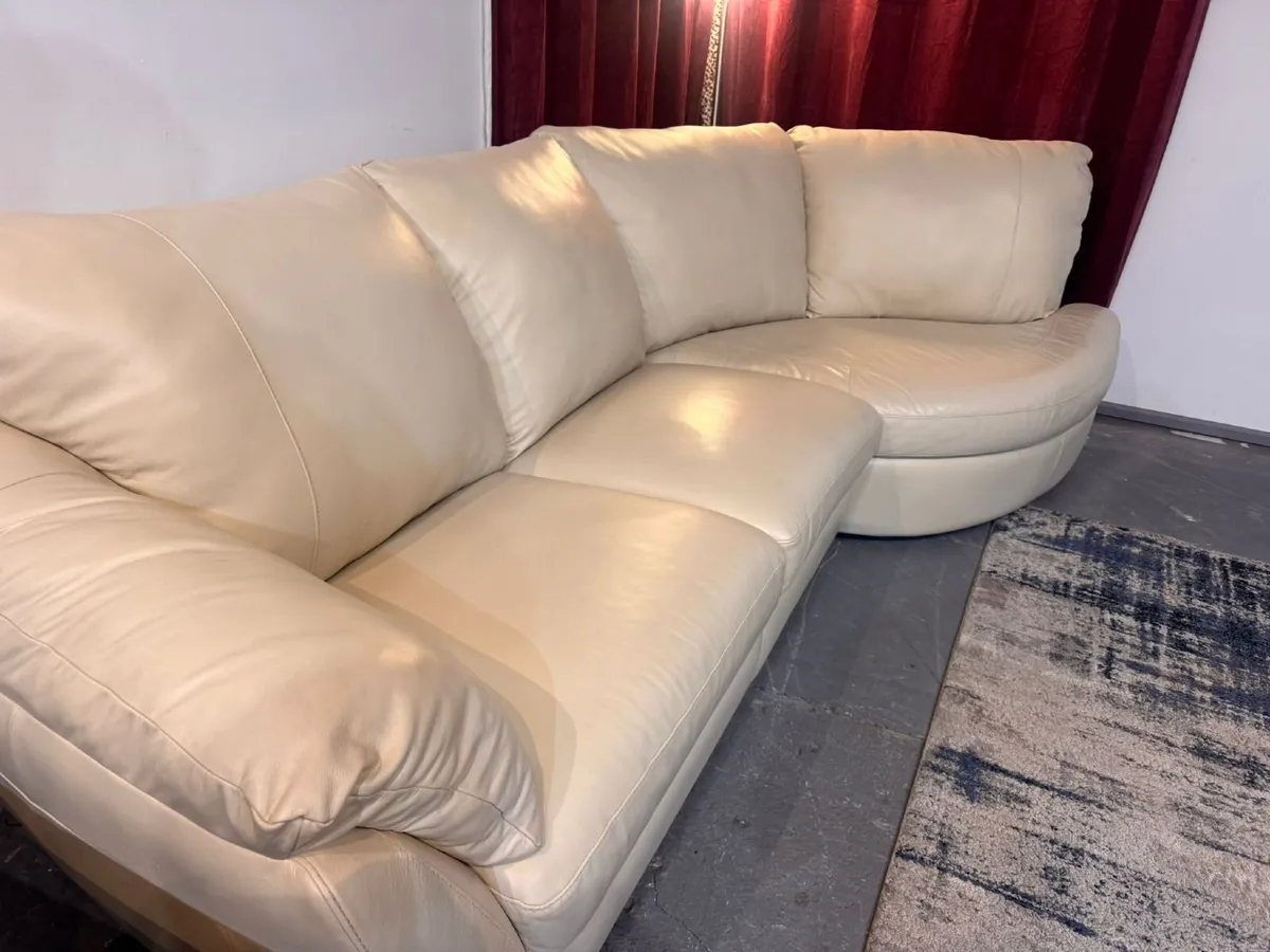 Real Leather Cream Corner Sofa – Fully Refurbished - Image 3