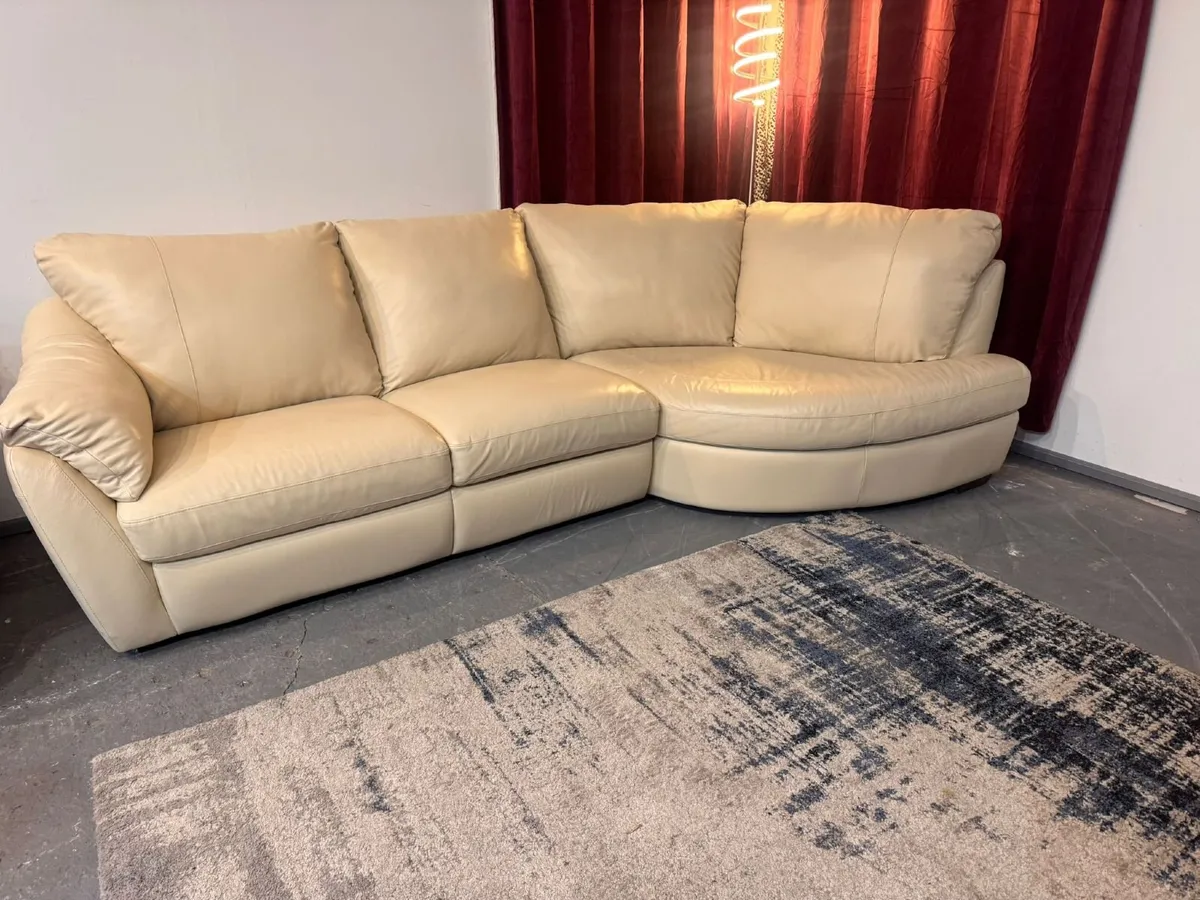 Real Leather Cream Corner Sofa – Fully Refurbished - Image 1