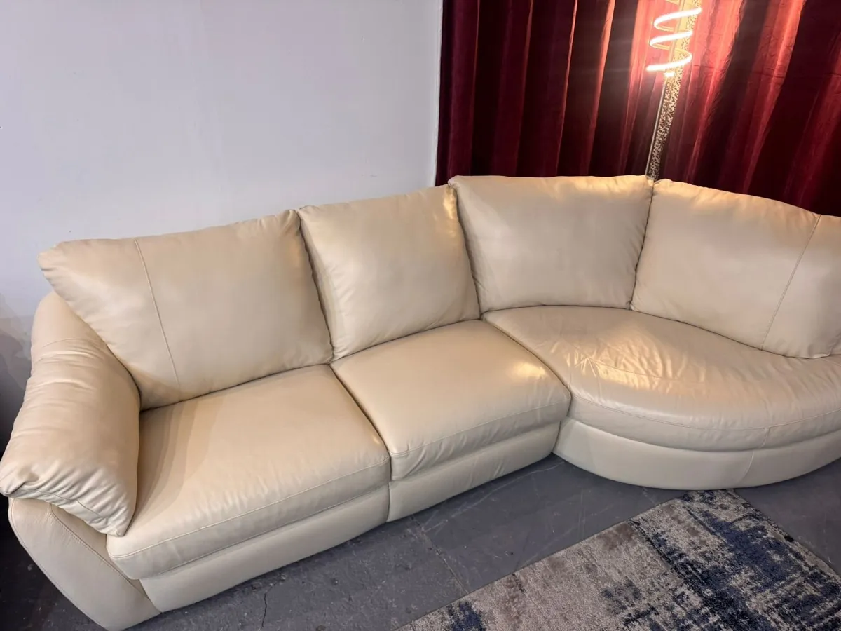 Real Leather Cream Corner Sofa – Fully Refurbished - Image 4