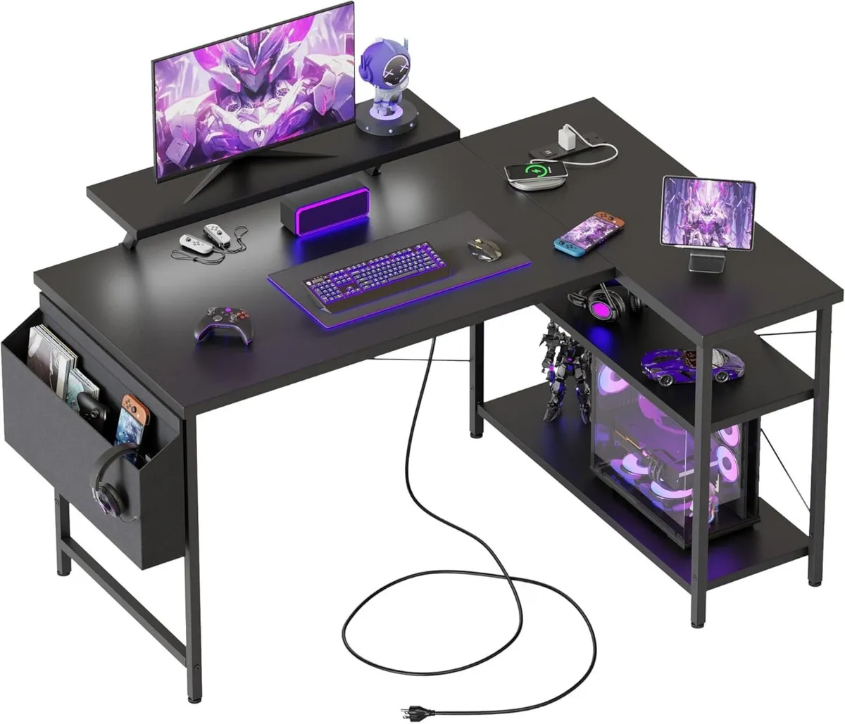 L-shaped desk 120x70cm gaming table with 2 - Image 1
