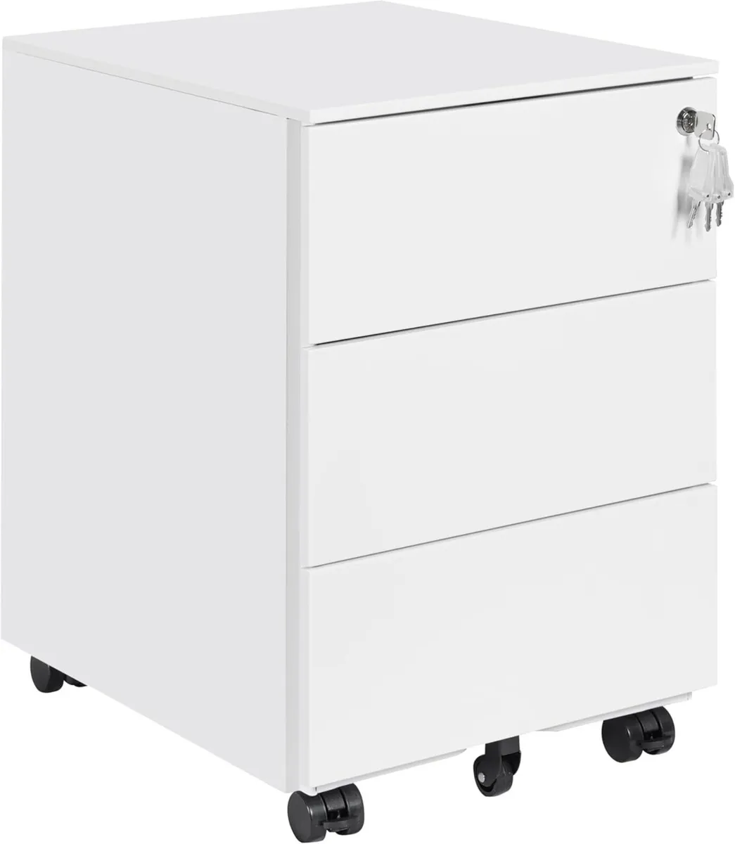 3-Drawer Mobile Filing Cabinet with Lock Steel - Image 1