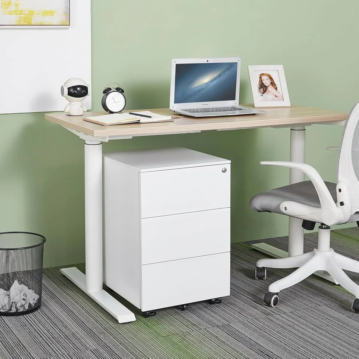 3-Drawer Mobile Filing Cabinet with Lock Steel - Image 2