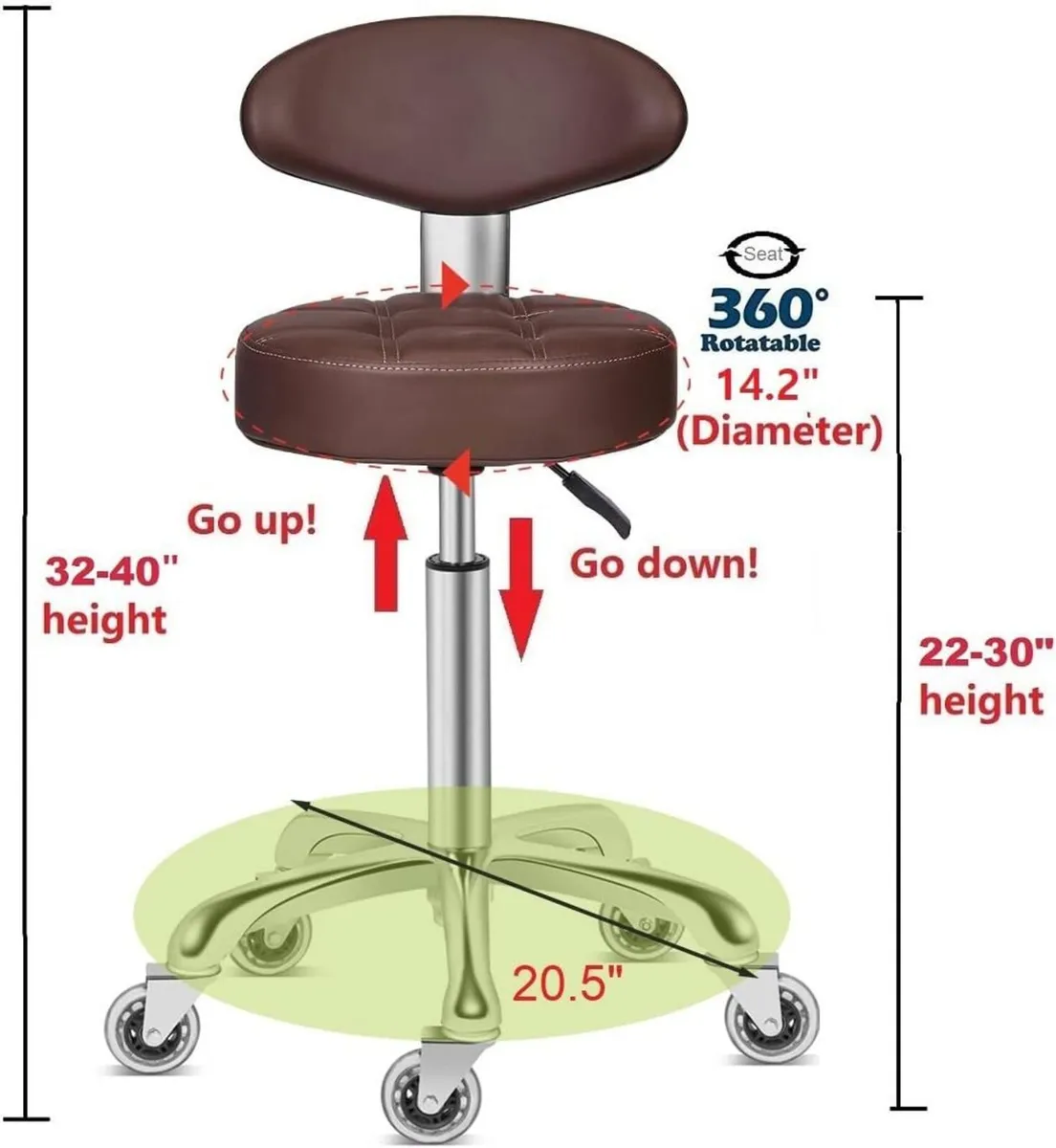Rolling Stool Chair with Smooth-rolling Dual-wheel - Image 3