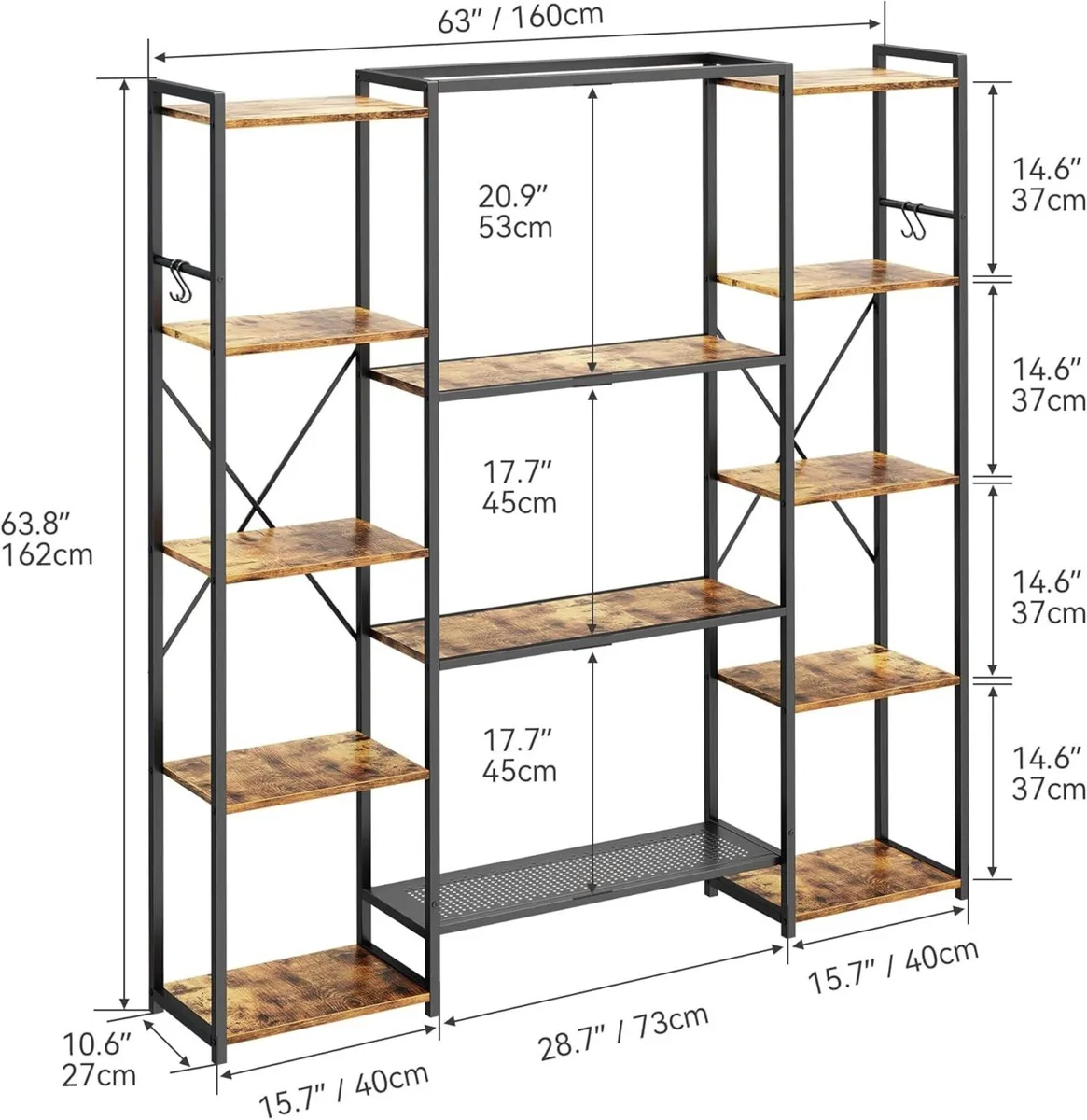 Bookcase Industrial Book shelf with 13 Shelves - Image 2