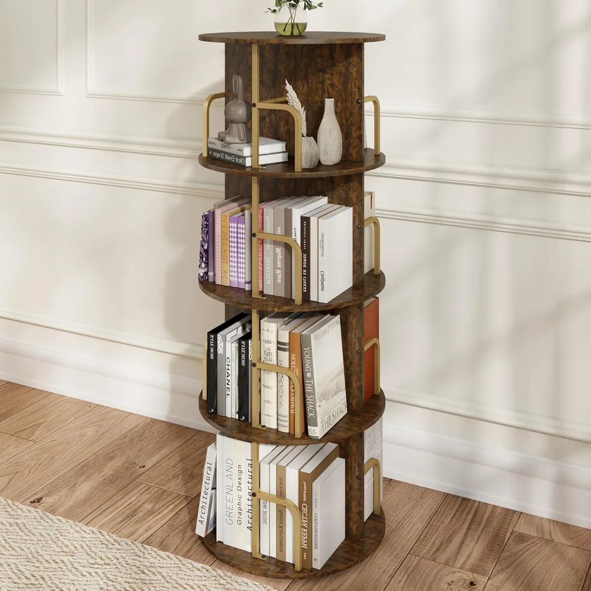 4-Tier Round Rotating Bookshelf，360degreesRevolvin - Image 1
