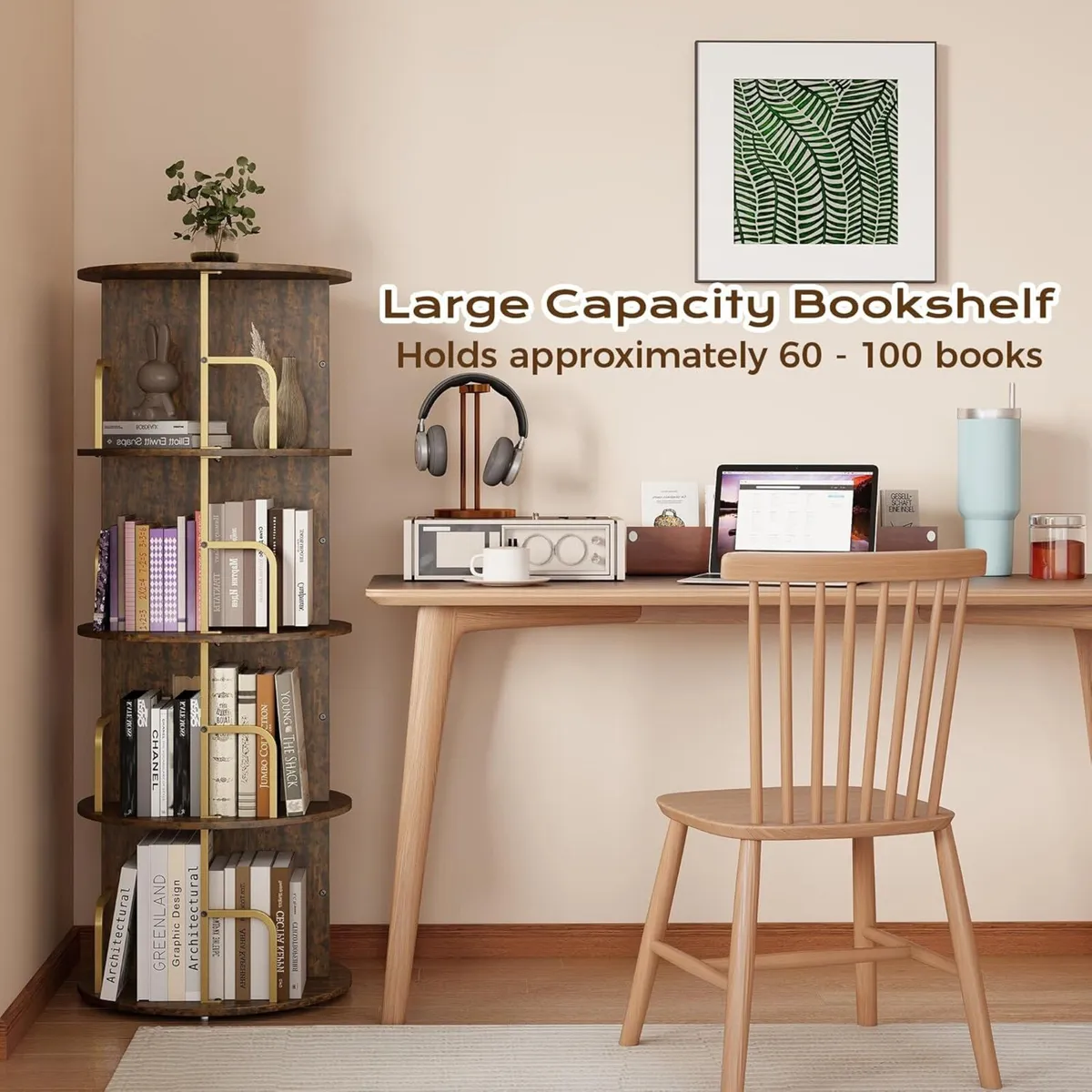 4-Tier Round Rotating Bookshelf，360degreesRevolvin - Image 4
